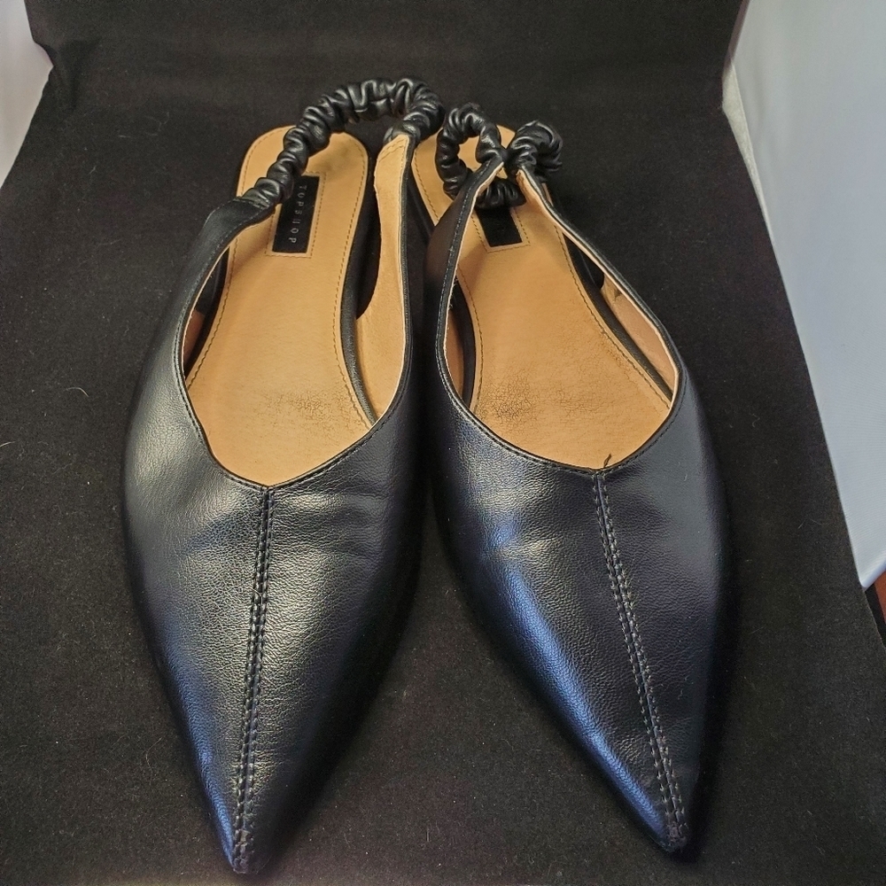 Topshop Black Leather Flats SZ 40